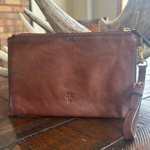 Frye Chestnut Brown Leather Wristlet Clutch